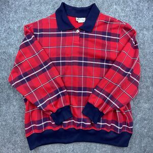 Vintage YS Casuals Sweater Men 2X Red Blue Plaid Pullover Preppy Academia Jumper